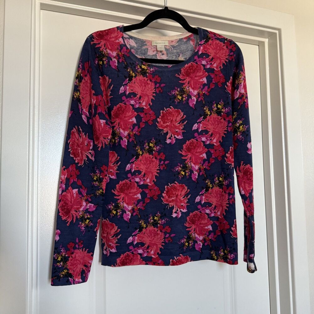 Garnet Hill Merino Wool light sweater floral spring easter sz small